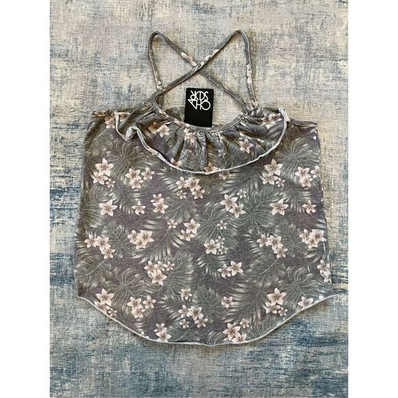 NWT! Chaser Antique Green Tropical Floral Print Ruffle Tank Top Medium - Picture 5 of 6
